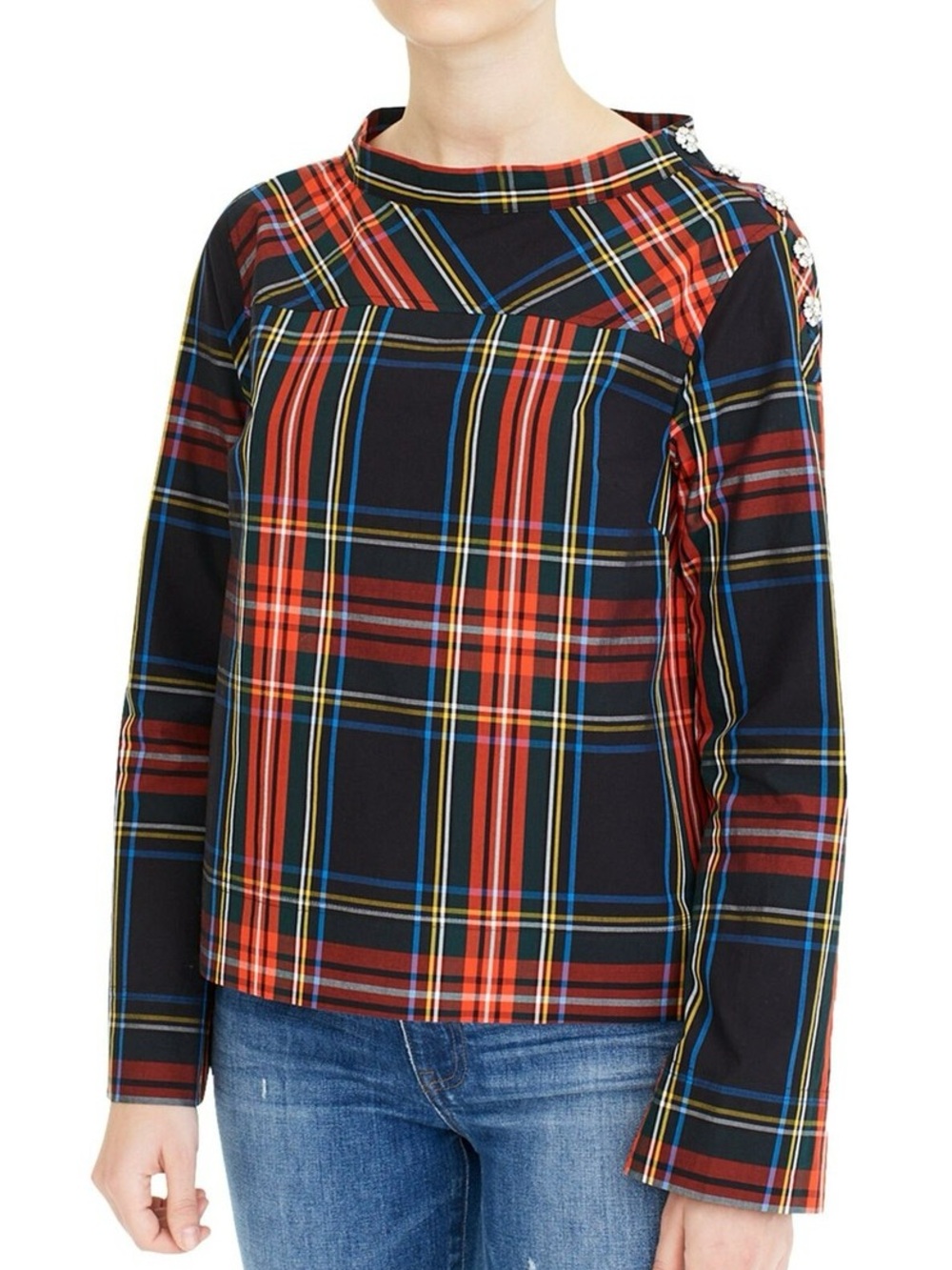 J. Crew Funnel Neck Tartan Plaid Top